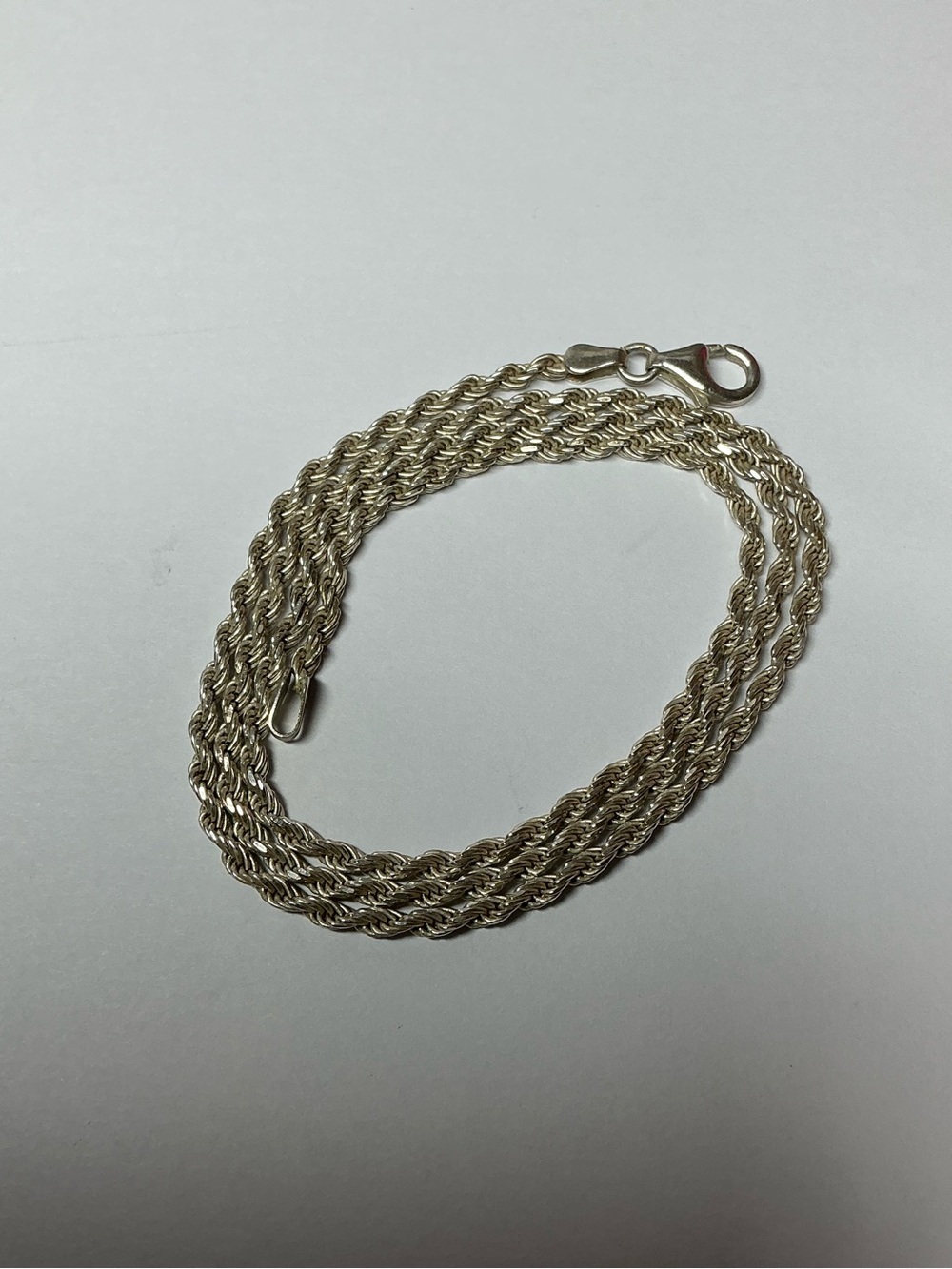 Sterling Silver Rope Chain Necklace. 19.75 inches long